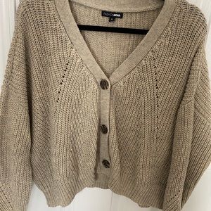 Beige Cropped Knit Cardigan